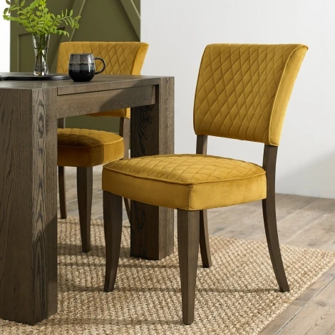 2740-09U-VMU - Logan Fumed Oak Upholstered Chair - Mustard Velvet Fabric (Pair)