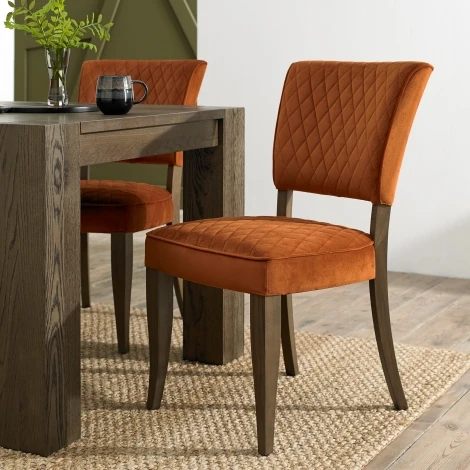 2740-09U-VRU - Logan Fumed Oak Upholstered Chair - Rust Velvet Fabric (Pair)