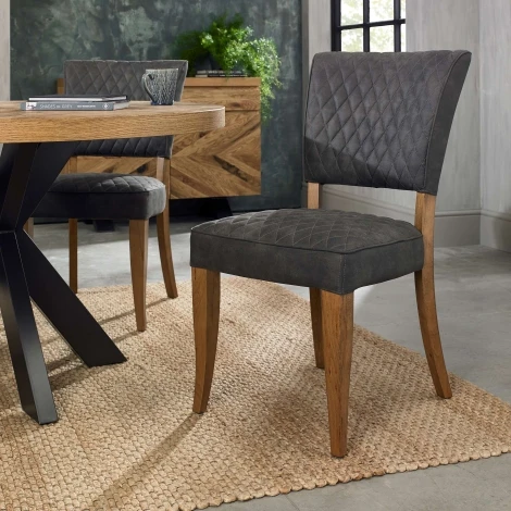 Logan Rustic Oak Upholstered Dining Chair - Dark Grey Fabric (Pair)