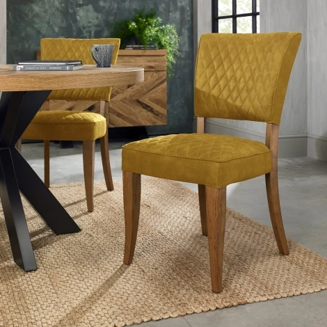 2741-09U-VMU - Logan Rustic Oak Upholstered Chair - Mustard Velvet Fabric (Pair)