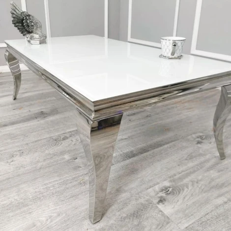 5-DT-LOU802-1.5-WG - Louis White Glass & Chrome Dining Table (150cm)