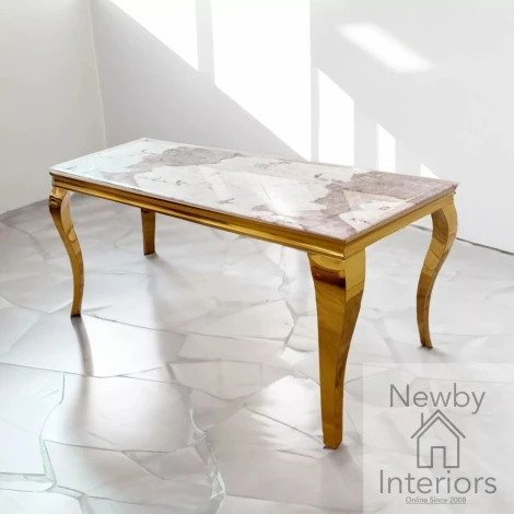 5-LOU802-GLD-PANDM-1.8 - Louis Pandora Patterned Marble & Gold Dining Table (180cm)