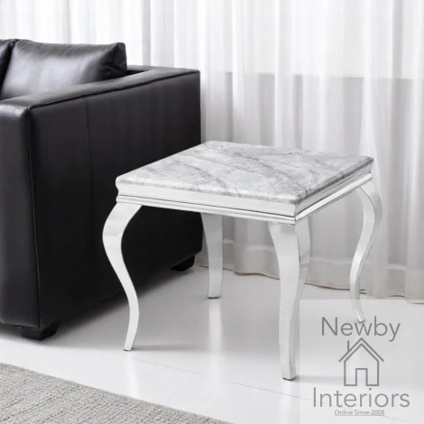 60-LOU-LMP-LGM - Louis Light Grey Marble & Chrome Lamp Table