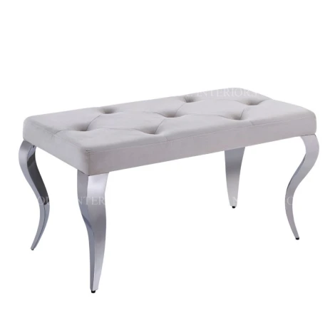BE-740CR - Louis Cream French 90cm Velvet Bench with Chromed Steel Legs