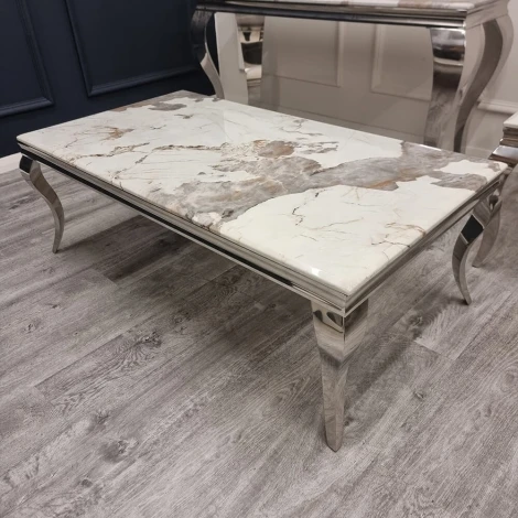 LCT-PANDM - Louis Pandora Patterned Marble & Chrome Coffee Table