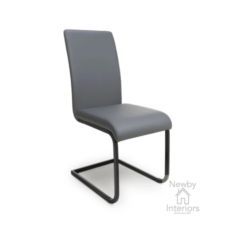 LOF-111-GR - Loft Grey Leather Cantilever Dining Chair with Black Metal Legs (Pair)