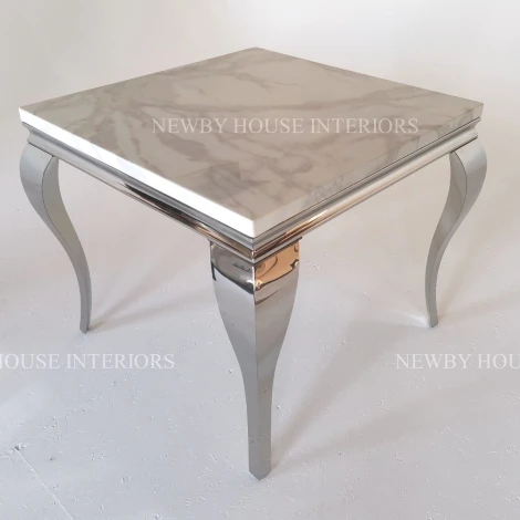 Louis Marble & Chrome 120cm Square Dining Table (Choose Colour)