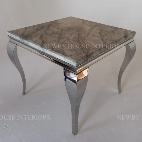 NH-Lewis-100-Grey - Louis Marble & Chrome 100cm Square Dining Table (Choose Colour)