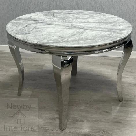 NH-Lewis-130-Grey - Louis Marble & Chrome Round 130cm Dining Table (Choose Colour)