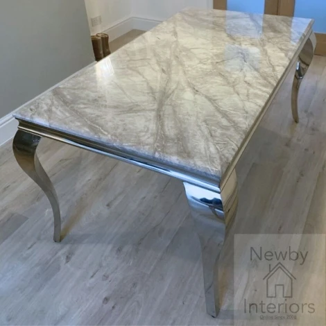 NH-Lewis-150-Grey - Louis Marble & Chrome 150cm Dining Table (Choice of Top)