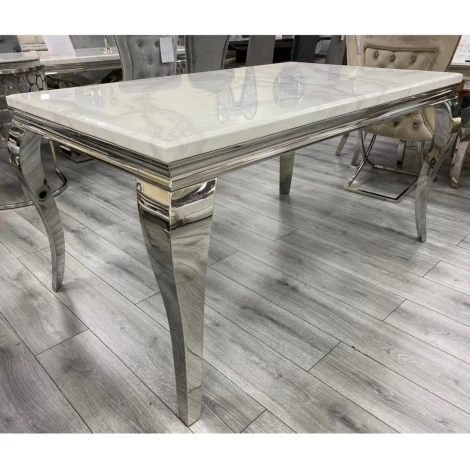 NH-Lewis-150-White - Louis Marble & Chrome 150cm Dining Table (Choice of Top)