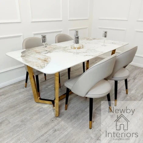 DT-LUCIEN-81103-PANG-1.8 - Lucien Pandora Patterned Sintered Stone & Gold Dining Table (180cm)
