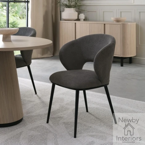 H1090-09-GRY - Luca - Grey Fabric Chair with Matt Black Legs (Pair)