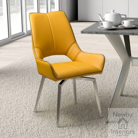 Mako Swivel Leather Effect Yellow Dining Chair (Pair)