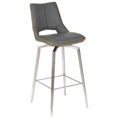 Mako Swivel Leather Effect Graphite Grey Bar Chair