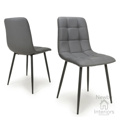 166-14-03-01-01 - Madison Leather Effect Grey Dining Chair (Set of 4)