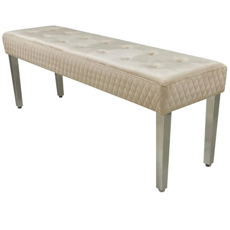 Majestic Mink Velvet Quilted Bench (Silver Legs)