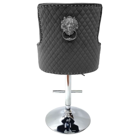 BS484 - Majestic Grey Velvet, Silver Lion Knocker Stool
