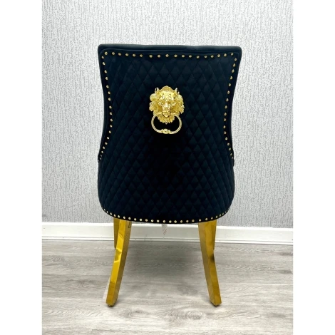 DC1203 - Majestic Black Velvet, Gold Lion Knocker Chair (Pair)