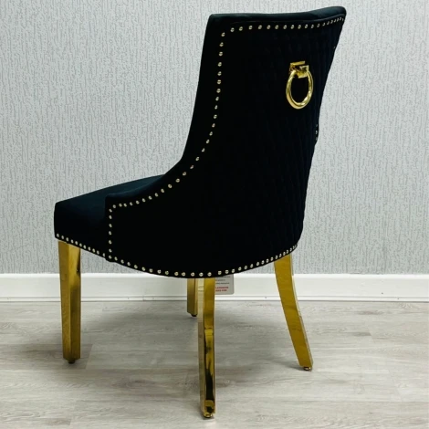 DC1502 - Majestic Black Velvet, Gold Ring Knocker Chair (Pair)