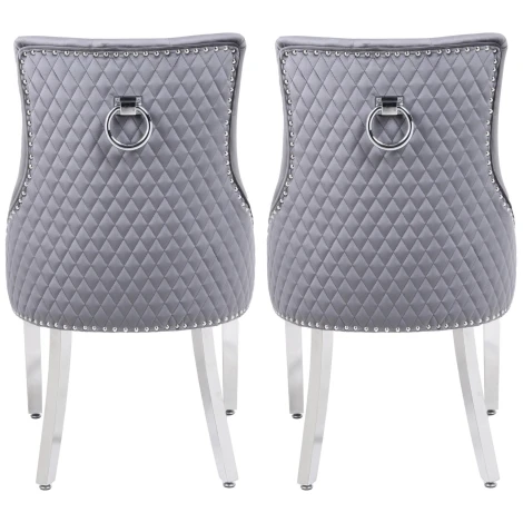 DC290 - Majestic Grey Velvet, Silver Ring Knocker Chair (Pair)