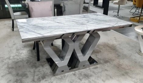 Majestic Grey Marble 160cm Dining Table with Abstract Base