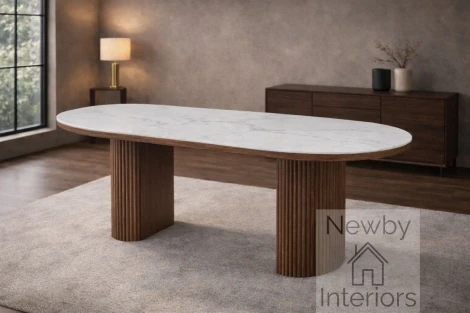 DT-422 - Mateo Sintered Stone Dining Table 200cm White Top Walnut Base – Matt