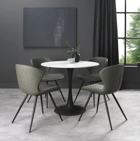 Mason White Sintered Stone Circular Bistro Table with Black Base