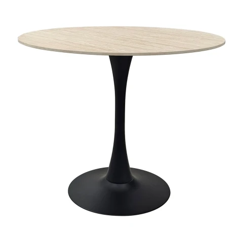 H5129-9 - Mason - Beige Sintered Stone Topped Circular Bistro Table with Black Round Base