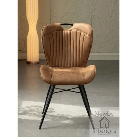 Mala Camel (Tan) Leather Look Dining Chairs (Pair)
