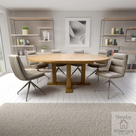 MAD-161E - Madrid Oak Top 1.6-2.1m Large Extending Round to Oval Dining Table with Wooden Legs