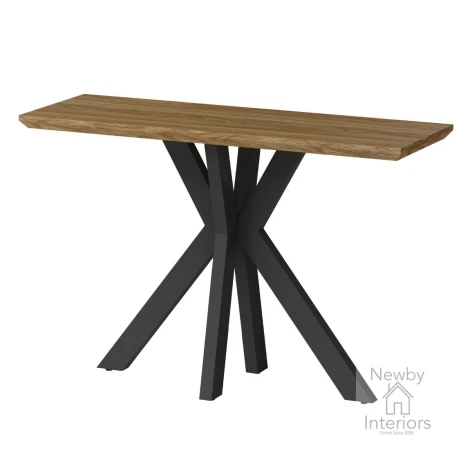 Manhattan Light Walnut Wooden Top Console Table with Metal Legs