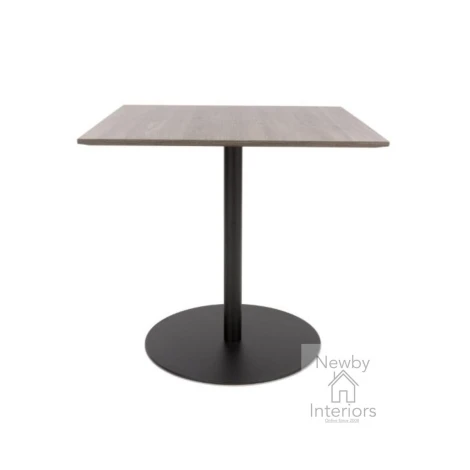 Manhattan Grey Wooden Top .8m Small Square Dining Table with Black Pedestal Base