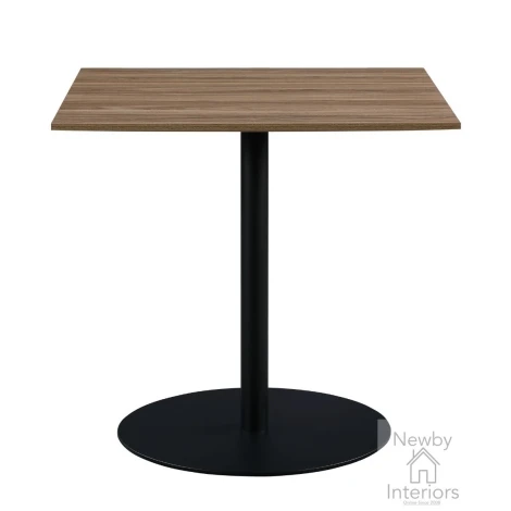 Manhattan Light Walnut Wooden Top .8m Small Square Dining Table with Black Pedestal Base
