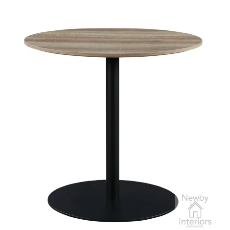 Manhattan Oak Effect Wooden Top .8m Small Round Dining Table with Black Pedestal Base