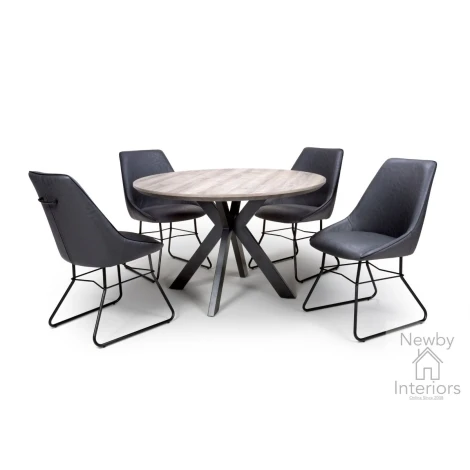 Manhattan Grey Marble Effect Top 1.2m Small Round Dining Table with Metal Legs