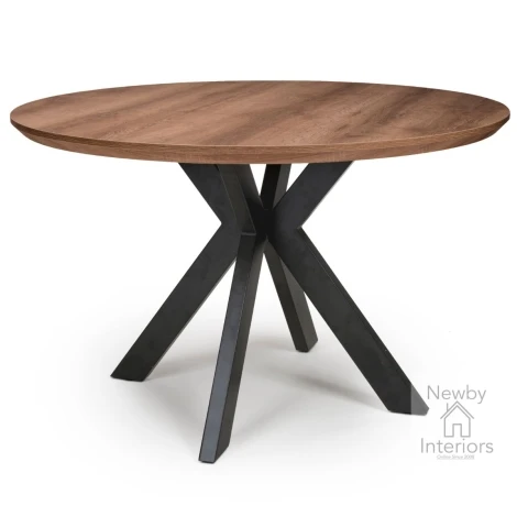 Manhattan Light Walnut Marble Effect Top 1.2m Small Round Dining Table with Metal Legs