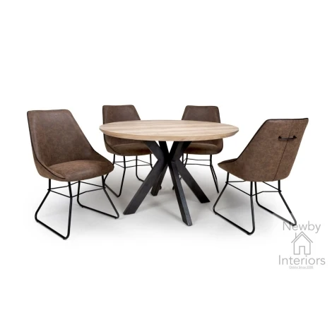 Manhattan Oak Marble Effect Top 1.2m Small Round Dining Table with Metal Legs