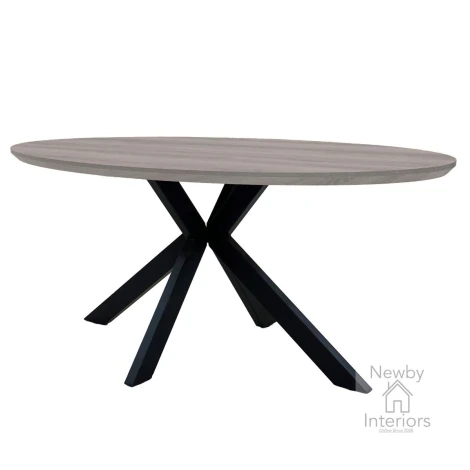 MAN-182-GR - Manhattan Grey Marble Effect 1.8m Oval Dining Table with Metal Legs