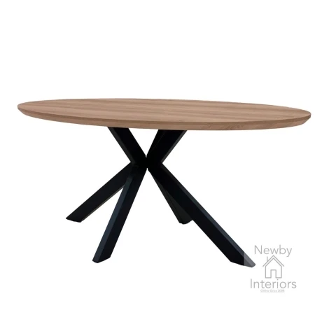 MAN-182-LW - Manhattan Light Walnut Marble Effect 1.8m Oval Dining Table with Metal Legs