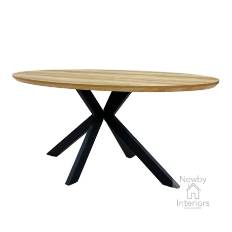MAN-182-OK - Manhattan Oak Marble Effect 1.8m Oval Dining Table with Metal Legs