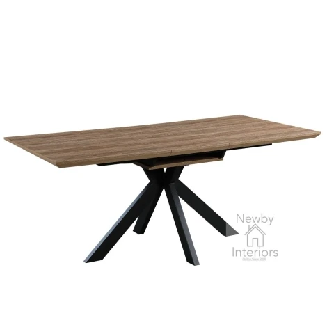 MAN-183-LW - Manhattan Light Walnut Marble Effect 1.4-1.8m Extending Large Dining Table with Metal Legs