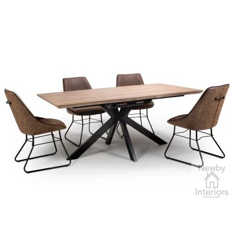 MAN-223-LW - Manhattan Light Walnut Marble Effect 1.8-2.2m Extending Large Dining Table with Metal Legs