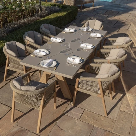 Martinique 8 Seat Rectangular Dining Set With Concrete Top - 230cm - Light Brown