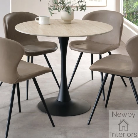 H5129-9 - Mason - Beige Sintered Stone Topped Circular Bistro Table with Black Round Base