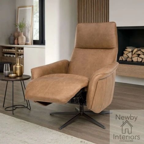 Max Brown Leather Swivel Recliner Chair