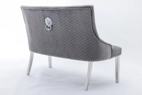 Majestic Grey Velvet, Silver Lion Knocker High Back Bench