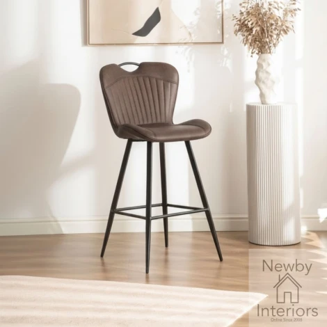 MB-11 - 2x Mala Brown Fabric Bar Chair with Black Metal Legs