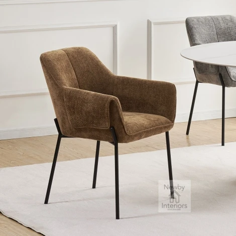 300-06-12-01-01 - Milan Chenille Effect Brown Dining Chair (Pair)