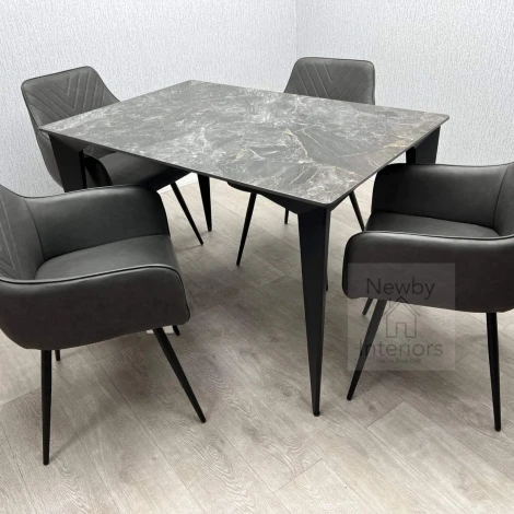DT227 - Miami Black & Gold Ceramic Dining Table (120cm)